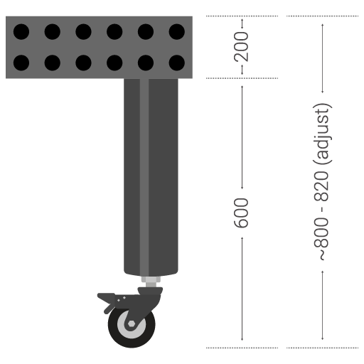 800mm Table Height with Standard Round Caster Wheel