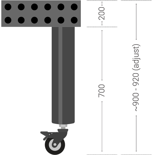 900mm Table Height with Standard Round Caster Wheel