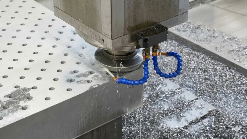 Precision CNC machining and surface milling of a Tenaxis cast iron welding table to ensure industrial-grade flatness.